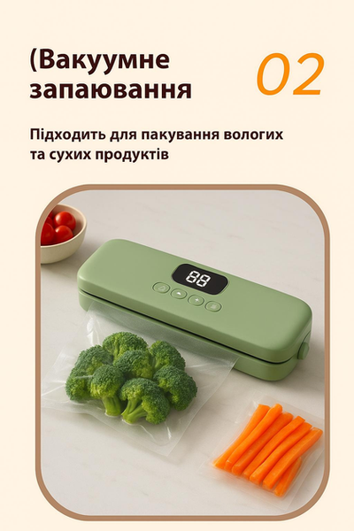 Беспроводной вакуумный упаковщик для продуктов вакууматор с цифровым экраном Vacuum Sealer 1425 Green а0021 фото