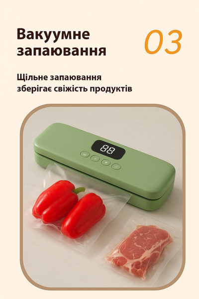 Беспроводной вакуумный упаковщик для продуктов вакууматор с цифровым экраном Vacuum Sealer 1425 Green а0021 фото